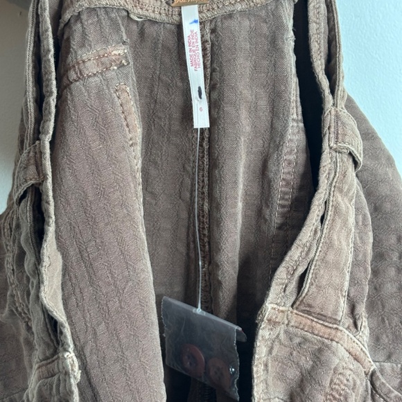Free People Thin Line Straight Chino Pant 6 Linen Trouser Wide Leg Slouchy Brown - Picture 8 of 14